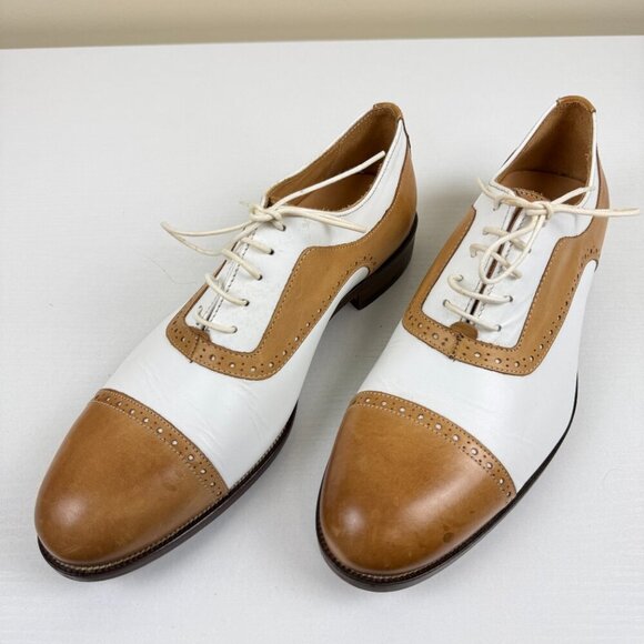 EUC Paul Fredrick Tan and White Cap Toe Oxford Dress Shoes